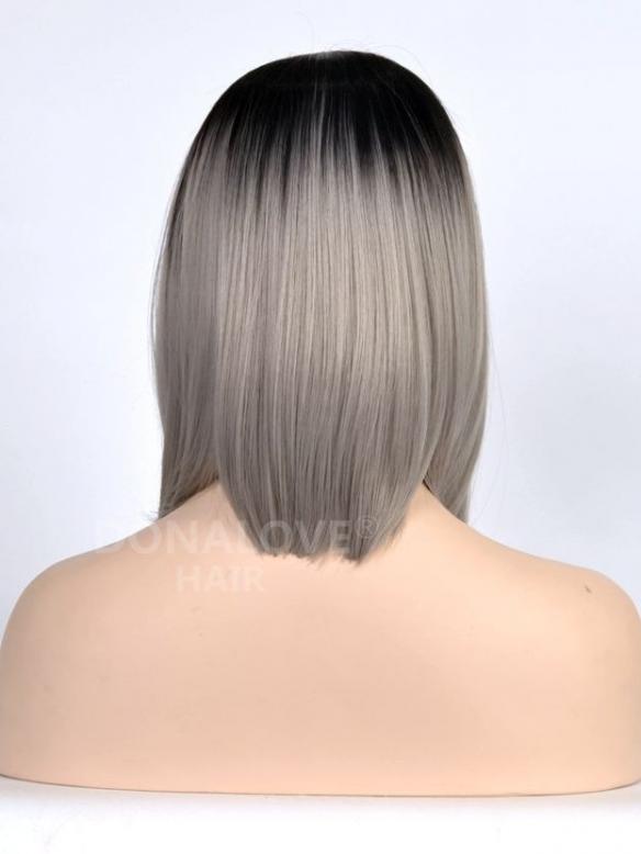 Schwarz nach Grau Schulterlänge Bubiköpfige synthetische Lace Front Perücke SNY086