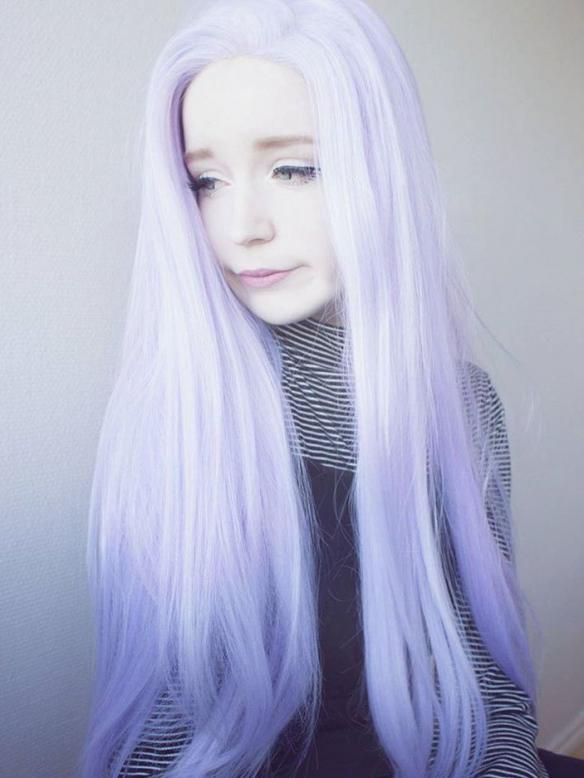 Lila gemischt Weiß Lange Gerade Synthetische Lace Front Perücke SNY081