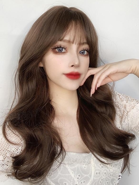 Braune Lange Wellige Synthetische Gewebted Netzkappe Perücke LG414