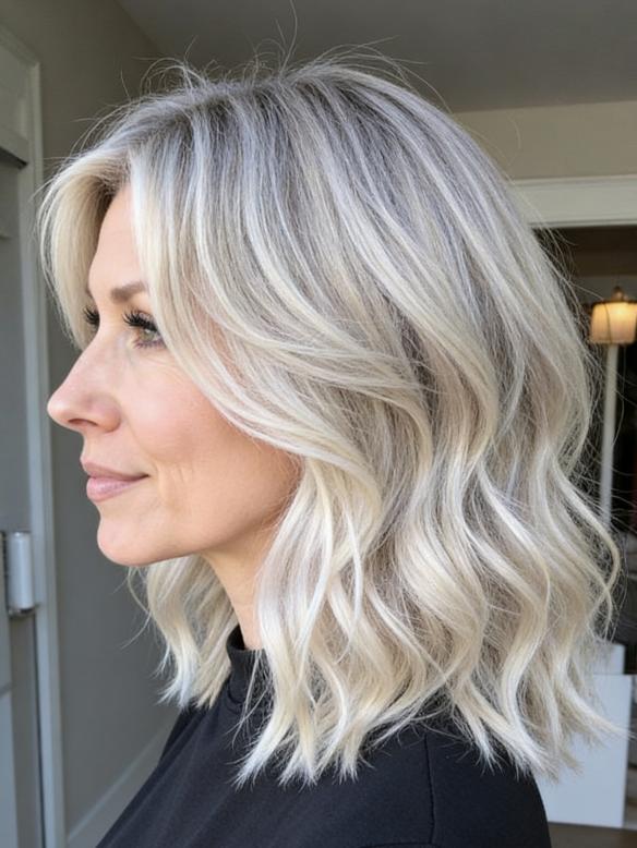 Echthaar Perücke Damen Ice Blonde Mittel lang Perücke 100% Remy Echthaar EH051