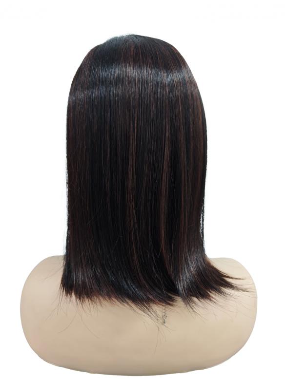 Schwarz glatt  mit einigen rotbraunen Strähnen synthetische Perücke (Lace Part) DLP037