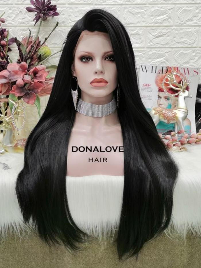 Schwarz Lange Glatte Synthetische Lace Front Perücke SNY302