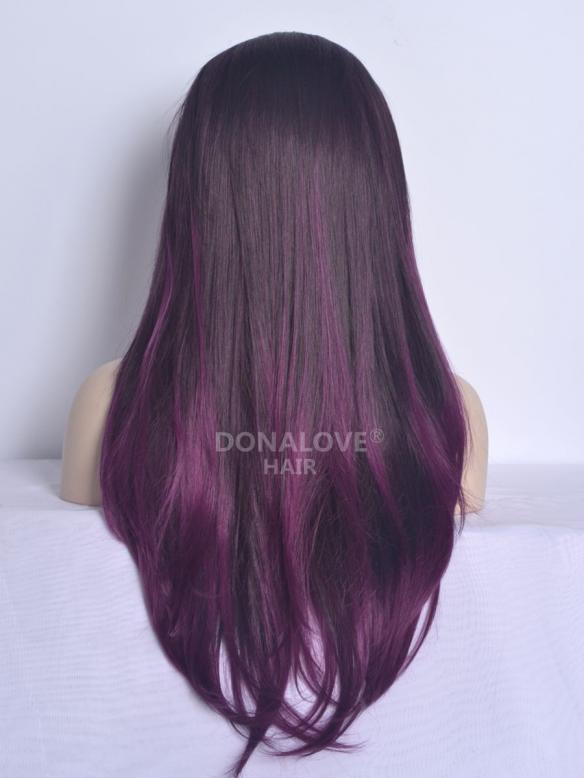 Schwarz ombre lila Hüftlänge Gerade Synthetische Lace Perücke-SNY021