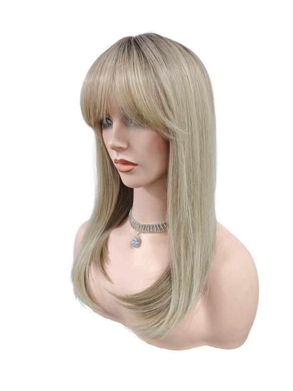 50 cm Lange Kunsthaarperücke in Gold mit Luftigen Pony und Schickem Design (Lace Part) DLP062