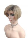 Kurze synthetische Perücke mit Ombre in Schwarz und Dunkelsandblond (Basis Kappe) DBK018