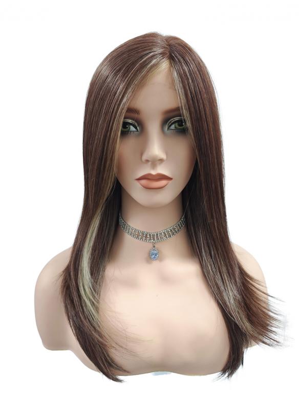 Synthetische Glatthaar-Perücke in Kastanienbraun mit Ingwerblond (Lace Part) DLP009