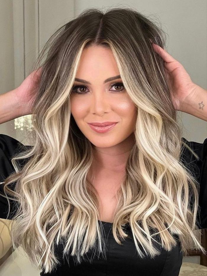 Echthaarperücke in Smoky Brown mit platinblonden Highlights – natürlich & modern EH040