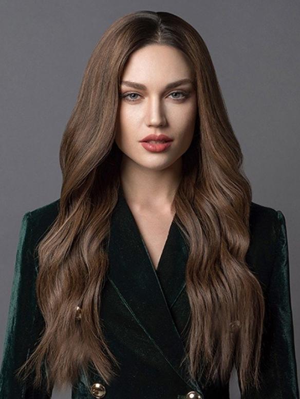 Braune Lange Wellige Full Lace Echthaar Perücke FLW040