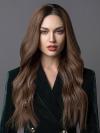 Braune Lange Wellige Full Lace Echthaar Perücke FLW040