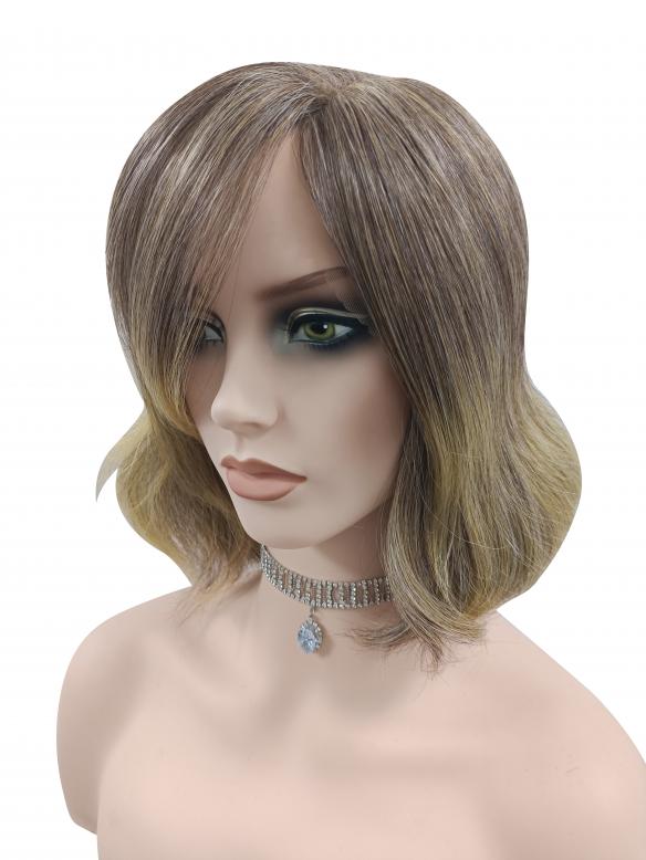 Hellrot-Goldenblond wellige Synthetische Perücke (Lace Part) DLP016