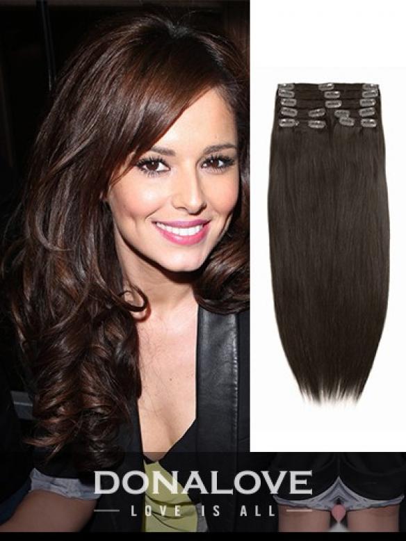Mittelbraun Donalovehair Echthaar Extensions mit Clips SD006