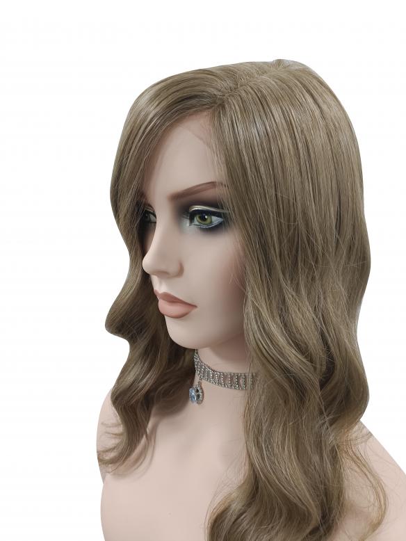 Natürliche Aschbraune Gewellte Synthetische Perücke (Lace Part) DLP010