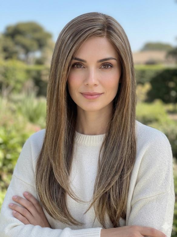 Extra lange Kunsthaarperücke – Warmes Braunblond mit glattem Haar (Lace Front) DLP002