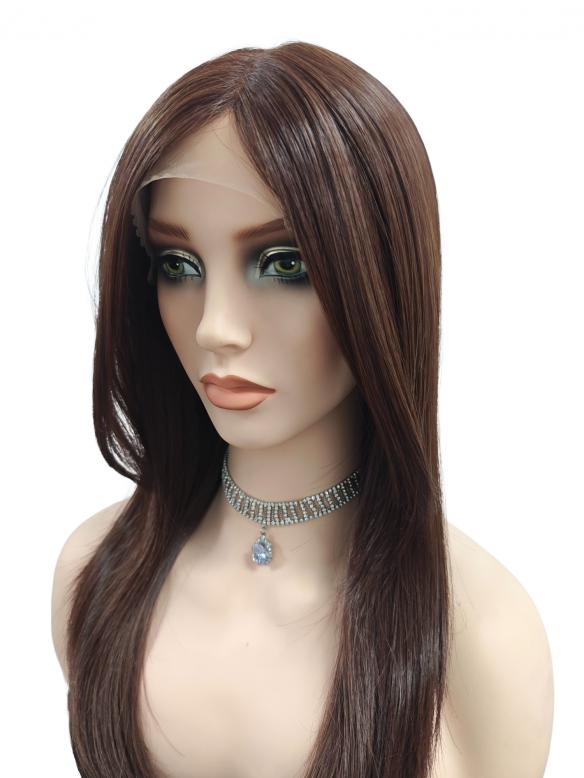 Lange synthetische Perücke in dunkelrötlichem Braun (Lace Part) DLP011