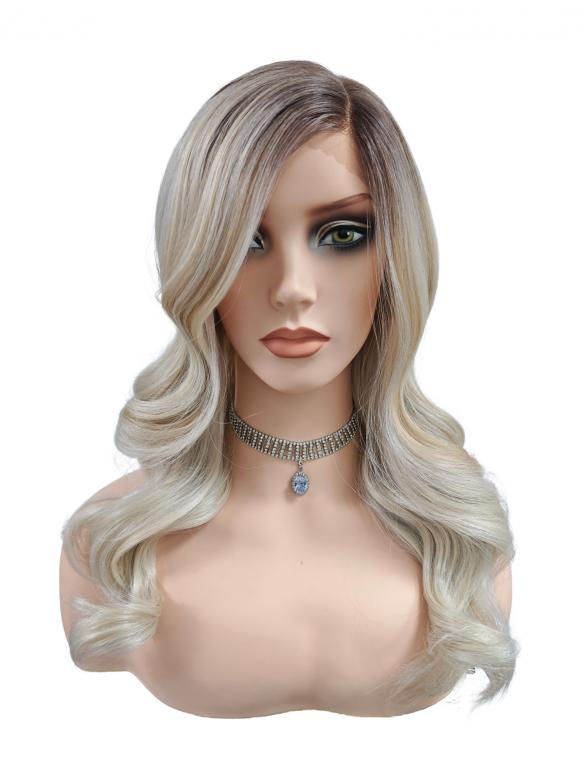 Gewellte Synthetische Perücke in Blond mit dunkelem Oberkopf (Lace Part) DLP055