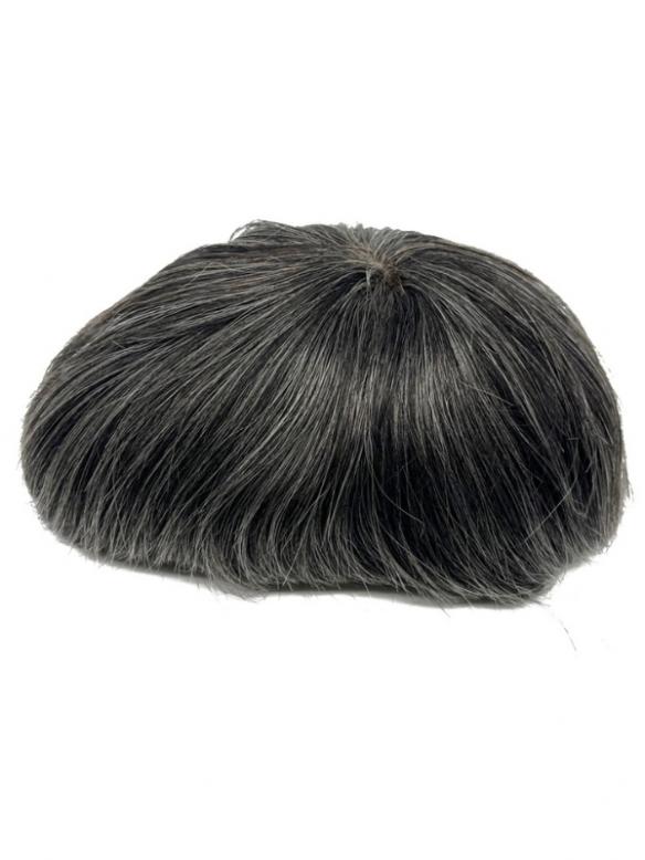 Schwarz-Silbergrau Voll-Französisches Lace Echthaar-Ersatzsystem Atmungsaktive Toupee DTP001