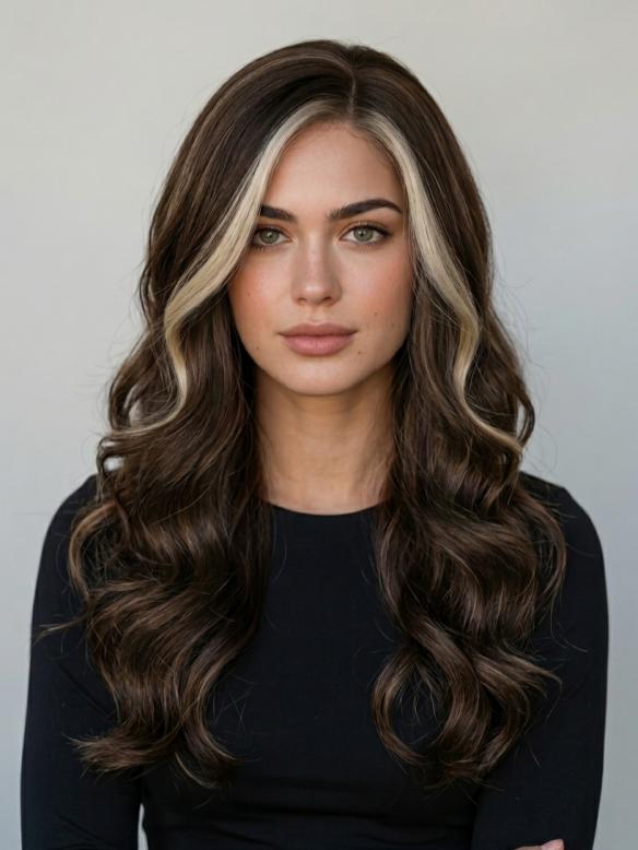 Gewellte Kunsthaarperücke mit Seitenscheitel – Rotbraun mit blonden Strähnen vorne (Lace Front) DLP059