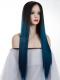 Schwarz Ombre Blau Lange Synthetische Lace Front Perücke SNY080