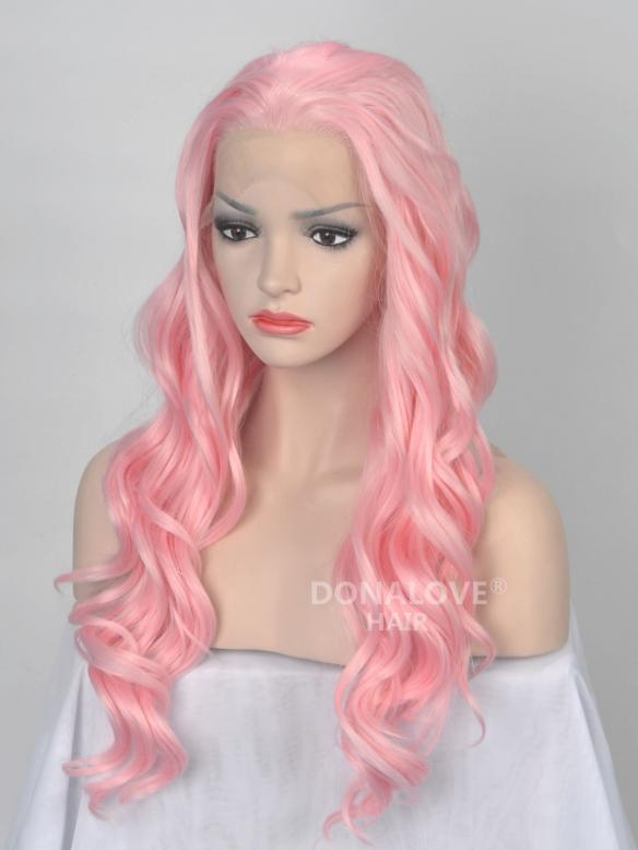 Rosa Hüftlänge Wellig Synthetische Lace Perücke-SNY064