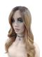 Elegante lange gewellte braune mit Highlights synthetische Perücke (Lace Part) DLP033