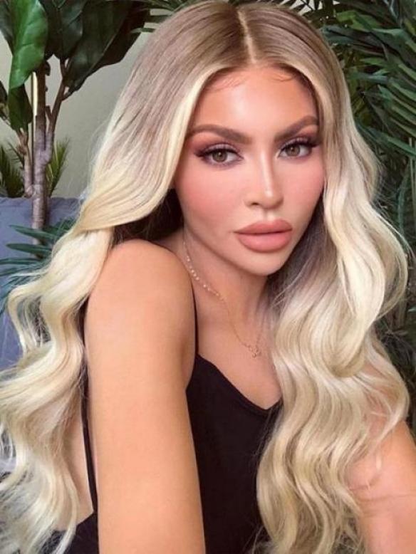 Blond Ombre Lang Wellig Echthaar Perücke HH136