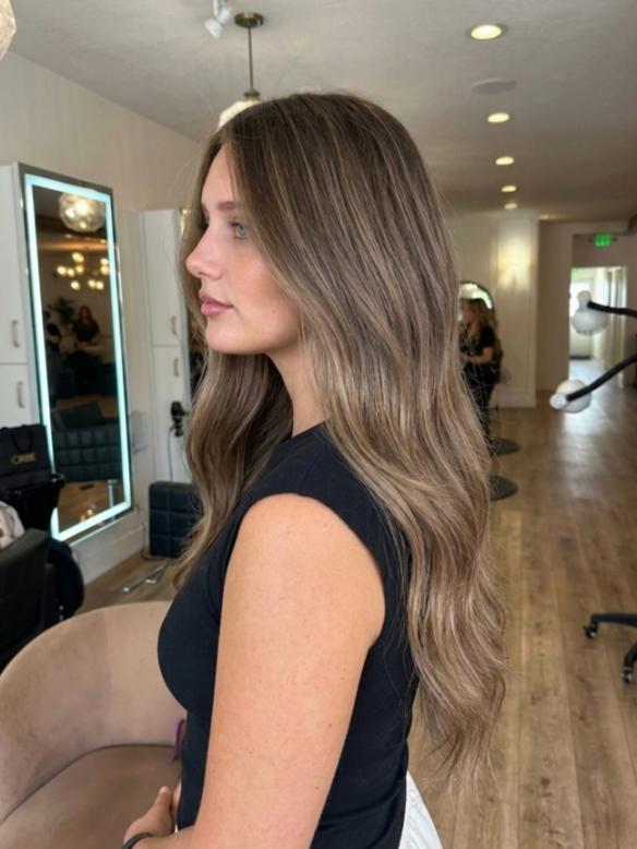 Echthaar Braun Balayage Lange Wellige Perücke Zeitloser Klassiker Natürliche Echthaarperücke EH064