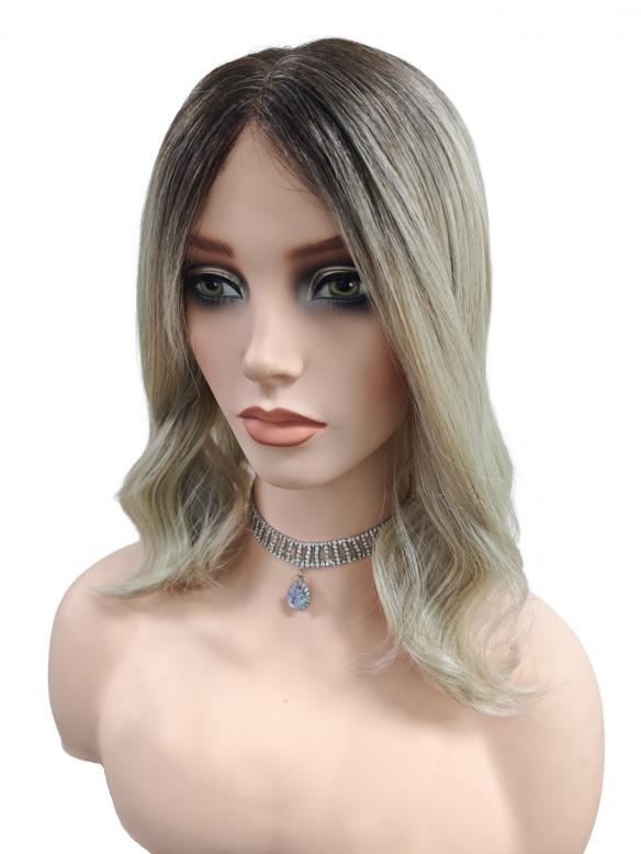 Synthetische Perücke mit dunklem Ansatz und blonden Wellen (Lace Part) DLP001