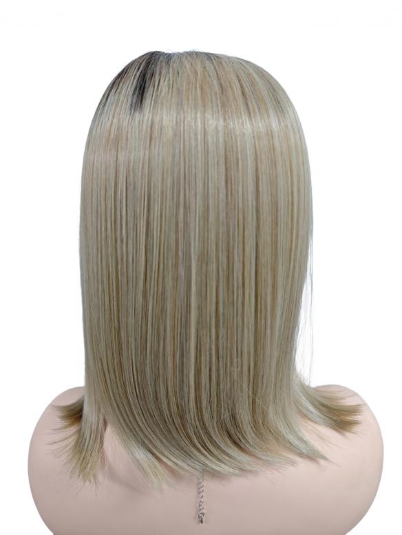 Schulterlange synthetische Perücke mit schwarzem Ansatz und blondem Ombre mit grünlichem Schimmer (Lace Part) DLP004