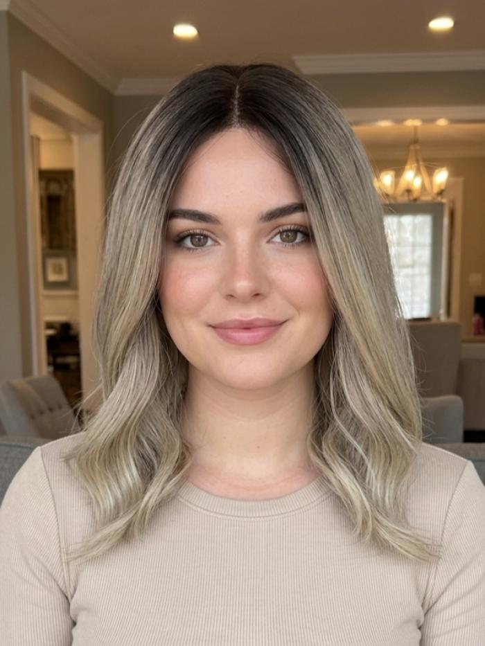 Kunsthaarperücke – Dunkler Ansatz mit blonden Wellen (Lace Front) DLP001