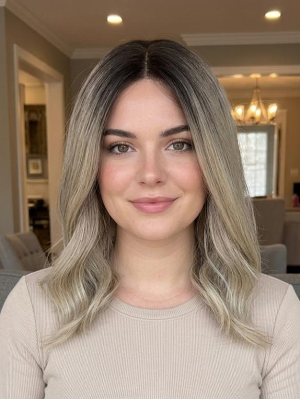 Kunsthaarperücke – Dunkler Ansatz mit blonden Wellen (Lace Front) DLP001