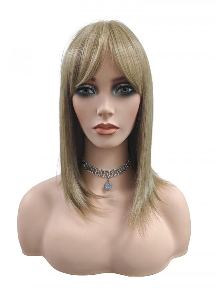 Mittellange elegante synthetische Perücke in aschblond mit Pony (Lace Part) DLP031