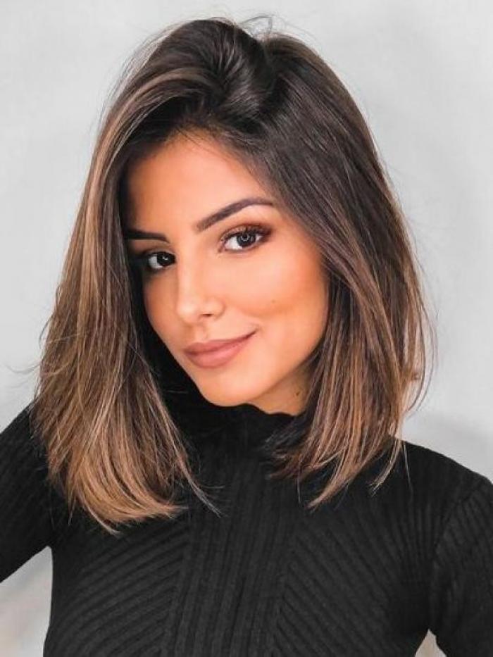 Schwarz-Ombre-Braun Bob Echthaar Perücke HH097