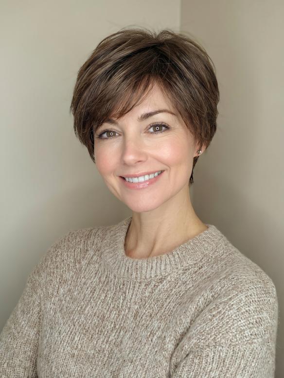 Warme braune Pixie Kunsthaarperücke (Lace Front & Mono Top) DMT003