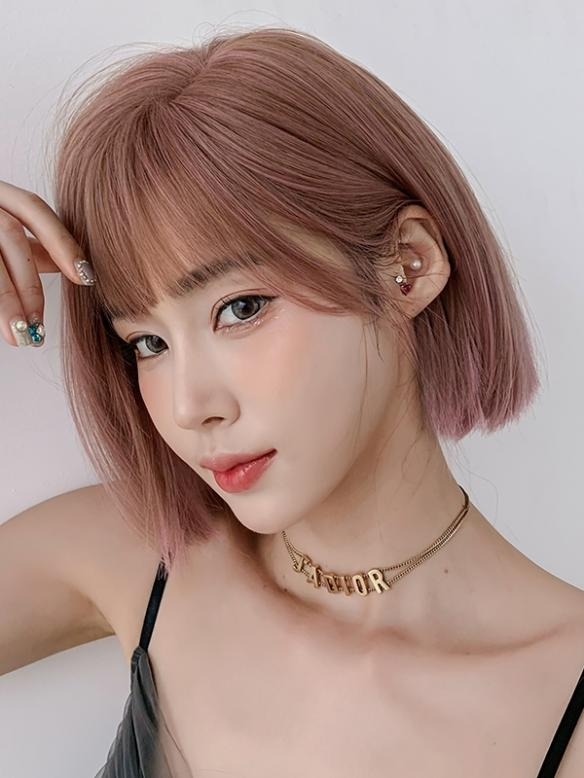 Rosa Glatte Bob Synthetische Gewebted Netzkappe Perücke LG368