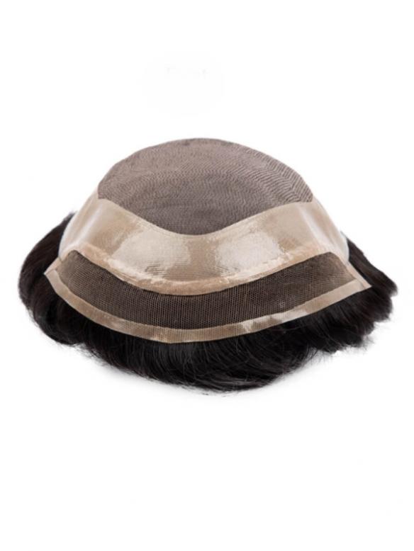 Schwarz Lace-Front & Mono-Top Strapazierfähige Toupee DTP002