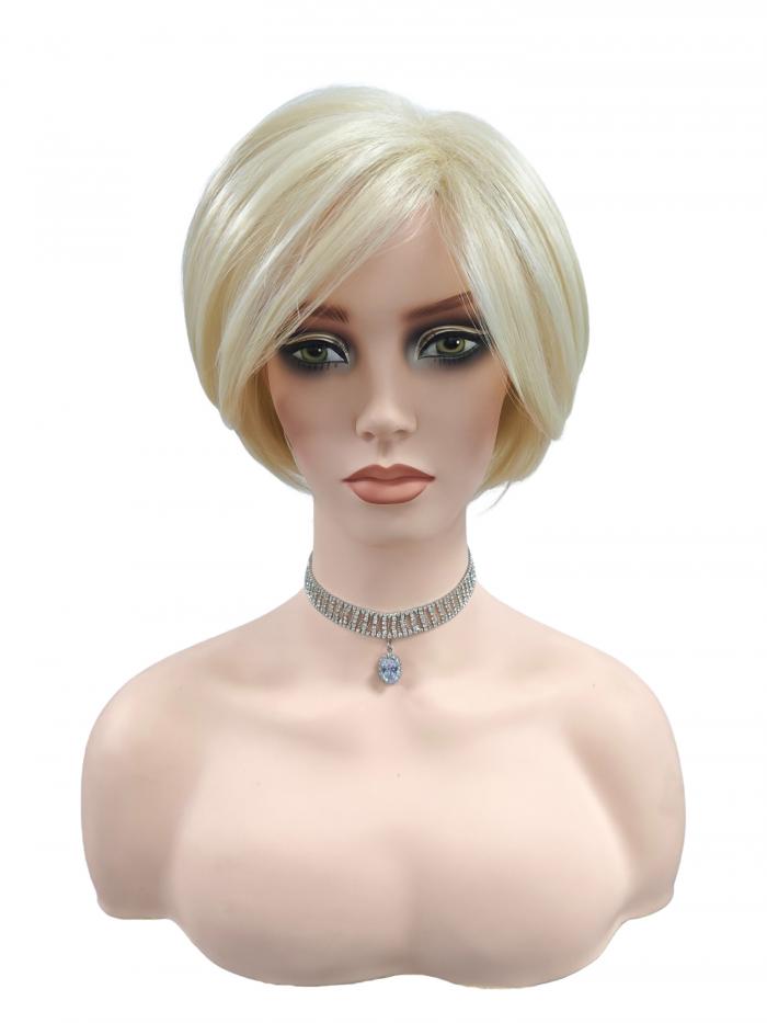 Kurze coole synthetische Perücke in Platinblond (Basis Kappe) DBK020