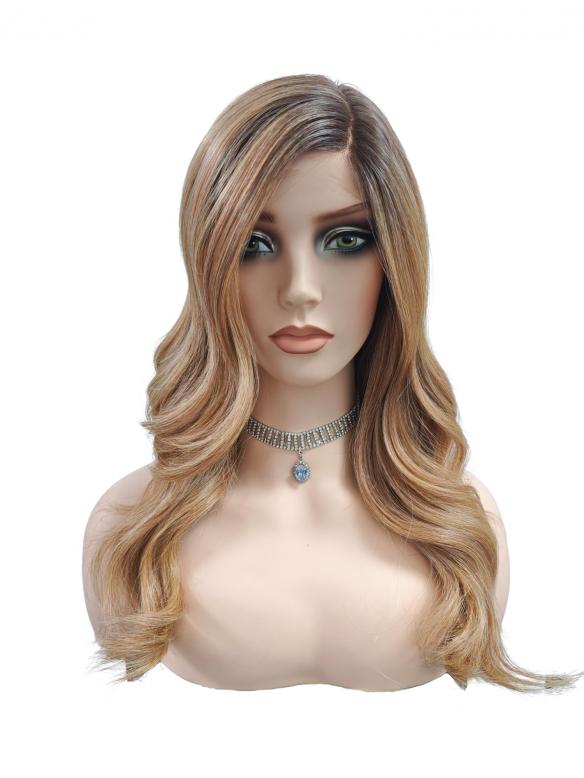 Synthetische Perücke mit elegantem langen gewellten Haar in Blond und Kastanienbraun(Lace Part) DLP033