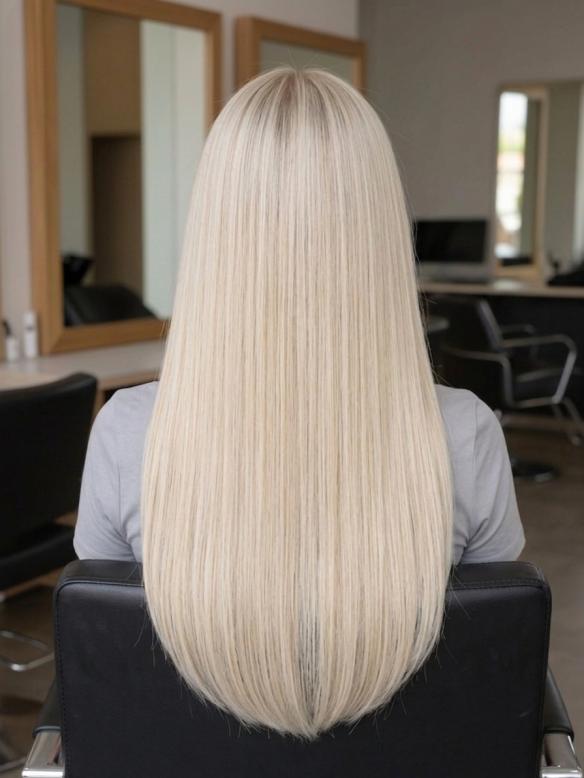 100% Echthaar Platinblond Glatt Langhaar Perücke Natürliche Gerade Echthaarperücke für Damen EH057