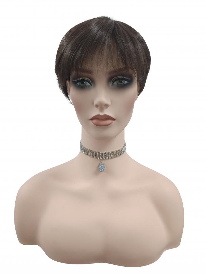Warme Braune Pixie Synthetische Perücke (MONO TOP) DMT003