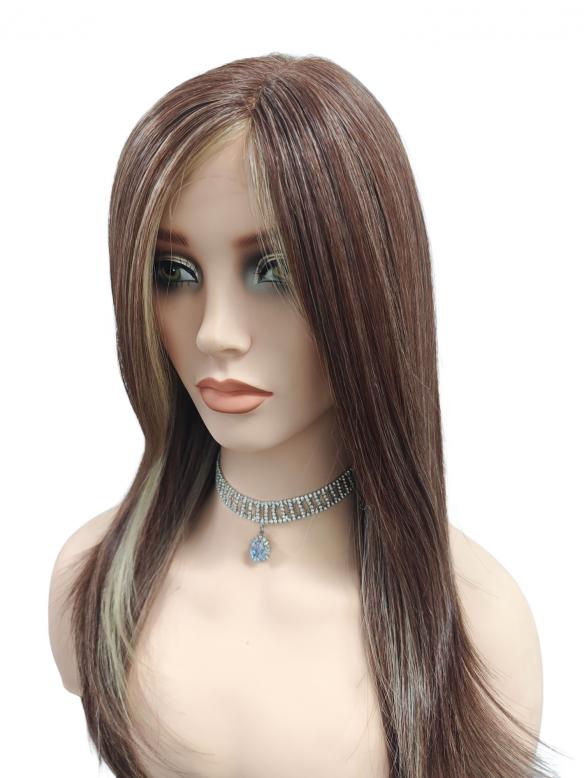 Synthetische Glatthaar-Perücke in Kastanienbraun mit Ingwerblond (Lace Part) DLP009