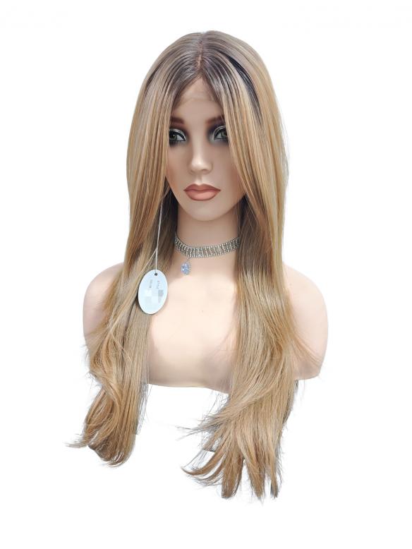 Seidige honigblonde lange synthetische Perücke (Lace Part) DLP030