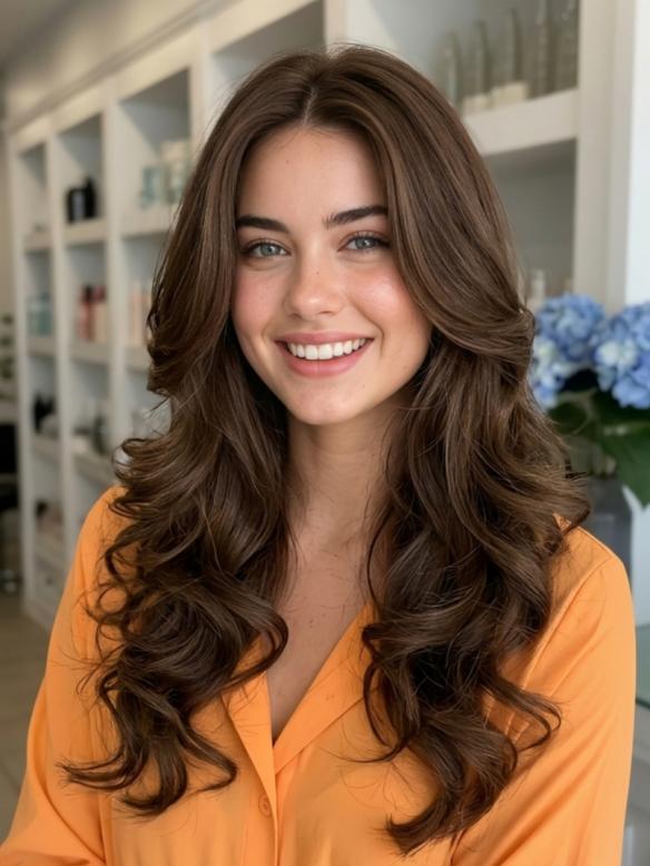 Sehr lange Kunsthaarperücke – Zimtbraun mit lockigem Haar (Lace Front) DLP018