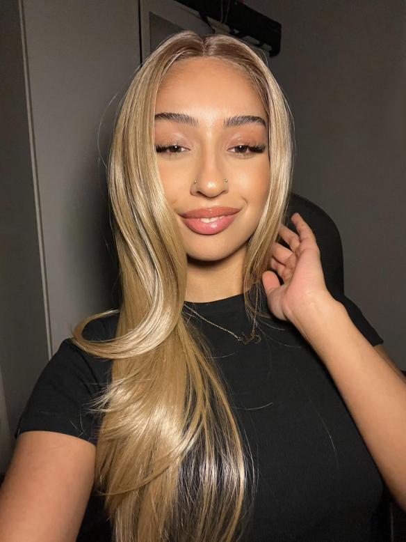 70cm-Seidige lange Kunsthaarperücke – Honigblond (Lace Front) DLP030