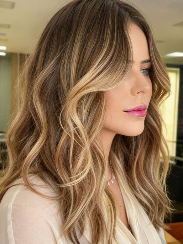 Echthaarperücke hellbraun mit champagnerblonden Highlights – natürliches Finish EH039