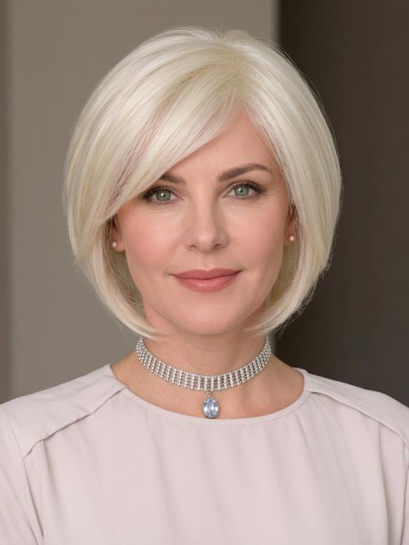 Kurze coole Kunsthaarperücke in Platinblond (Standard Kappe) DBK020