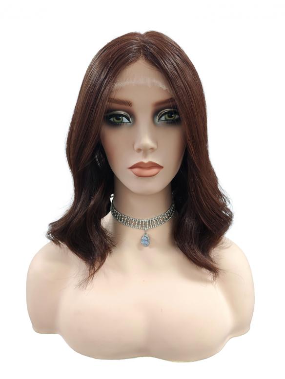 Lange wellige synthetische Perücke in Dunkelbraun (Lace Part) DLP014
