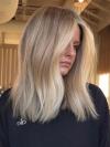 Aschblond Balayage Echthaar Perücke Natürliche Mittelscheitel für Damen EH068
