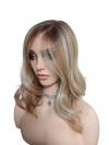 Leicht gewellte Kunsthaarperücke links gescheitelt blond hellorange gemischt (Lace Part) DLP058