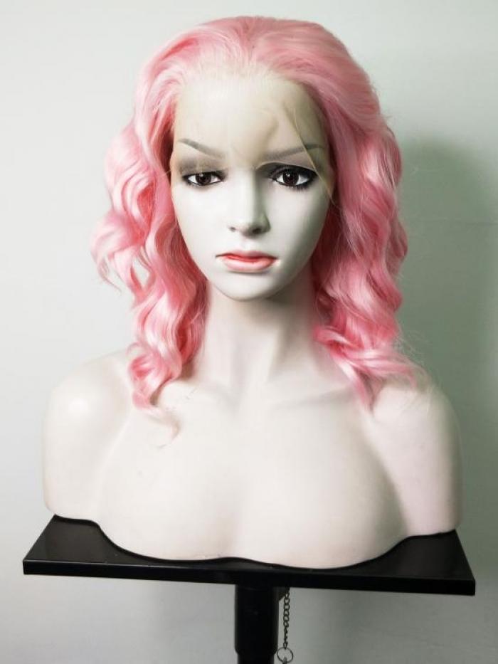Rosa Schulterlänge Wellige Synthetische Lace Front Perücke SNY128