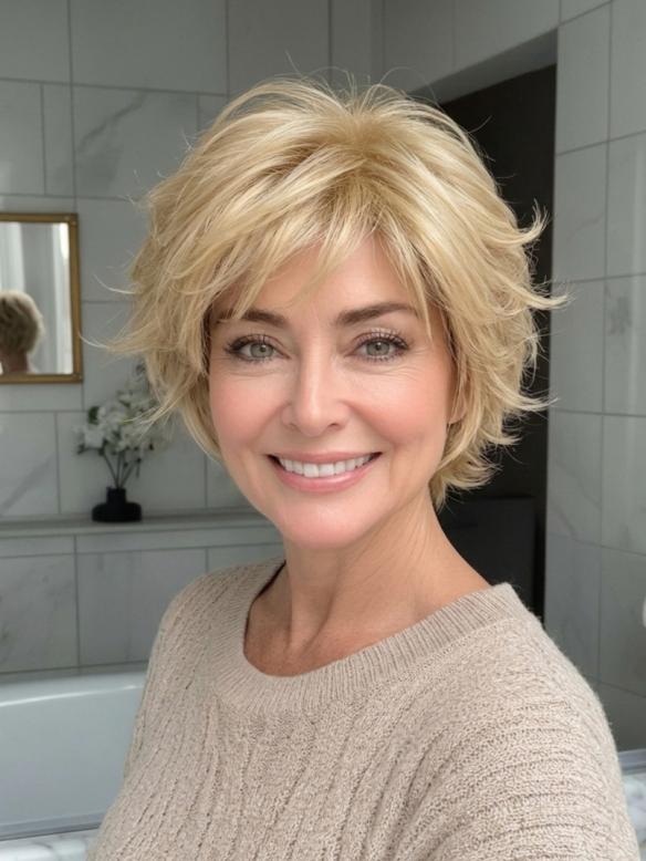 Kunsthaarperücke in Blond mit Sanften Wellen und Stufen (Standard Kappe) DBK006